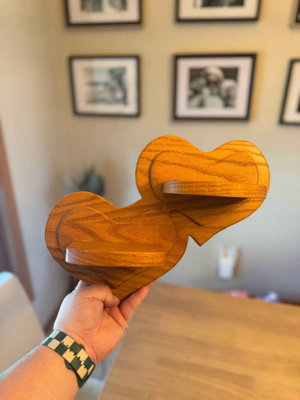Vintage handmade Heart-Shaped Wooden Wall Shelf Duo - Warm Oak Finish